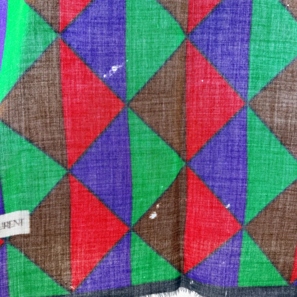 Vintage Yves Saint Laurent Wool Scarf 32" Square Geometric Mod Made READ - Picture 3 of 9